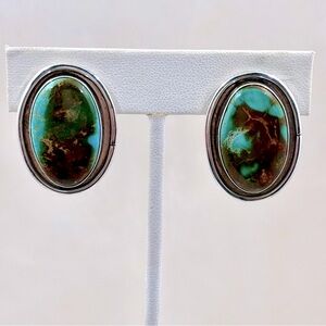 FRED GUERRO Vintage Sterling And Turquoise Clip Earrings
